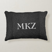 Monogram Black Leather Look Accent Pillow
