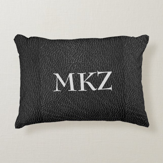 Monogram Black Leather Look Accent Pillow (Front)