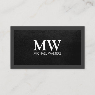 Monogram   Black Leather Texture   Dark Border Business Card