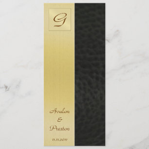 Monogram Black Leather  Wedding Program Invitation