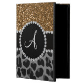 Monogram black leopard gold glitter iPad air case (Front)