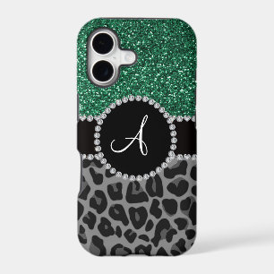 Monogram black leopard mint green glitter