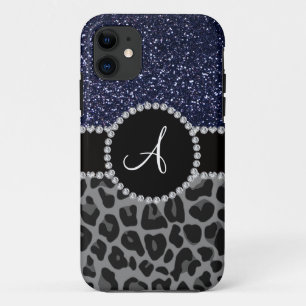 Monogram black leopard navy blue glitter iPhone 11 case