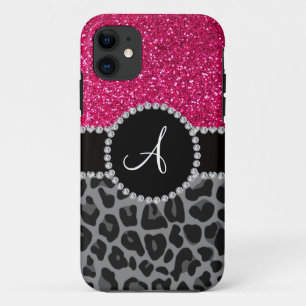 Monogram black leopard pink glitter iPhone 11 case