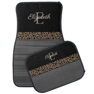 Monogram black Leopard Print Set of Car Mats