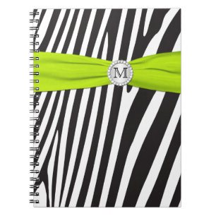 Monogram Black Lime White Zebra Striped Notebook