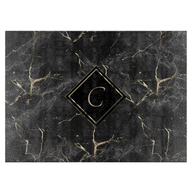 Monogram Black Marble Cutting Board (Front)