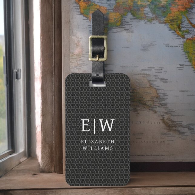 Monogram Black Metallic Elegant Honeycomb Luggage Tag (Creator Uploaded)