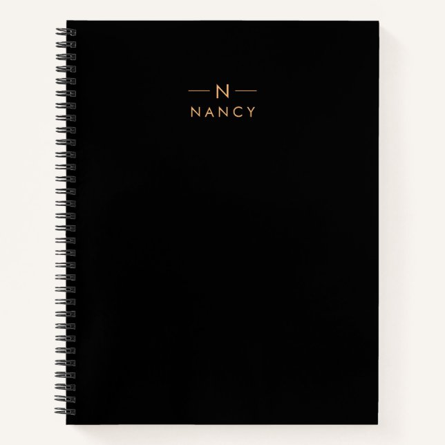 Monogram Black, Modern Minimalist Elegant Notebook (Front)