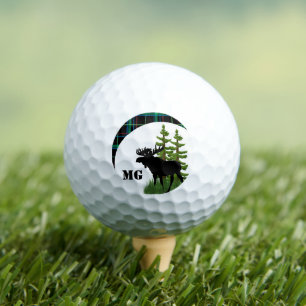 Monogram Black Moose Silhouette with Green Plaid  Golf Balls