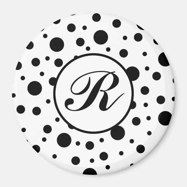 Monogram Black on White Polka Dot Pattern Magnet (Front)
