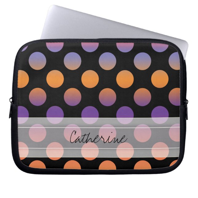 Monogram Black Orange Purple Red Polka Dot Pattern Laptop Sleeve (Front)