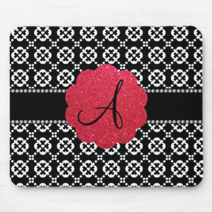Monogram black ornamental hearts mouse mat