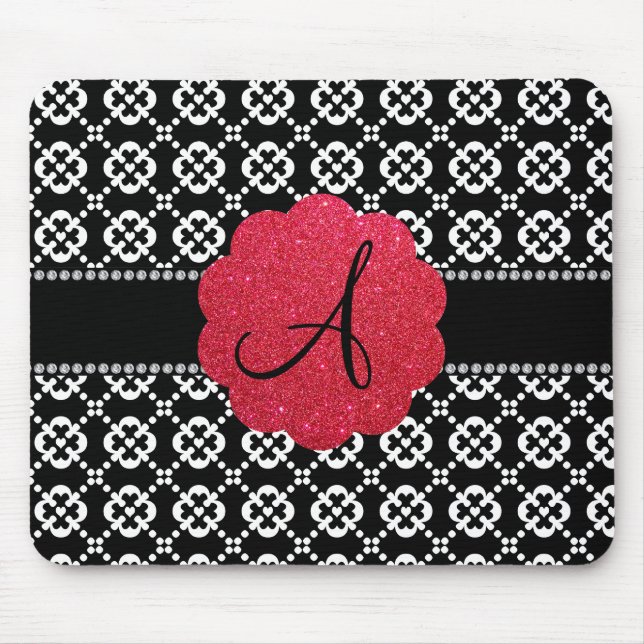 Monogram black ornamental hearts mouse mat (Front)