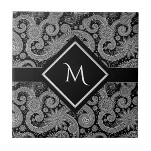 Monogram Black Paisley Tile