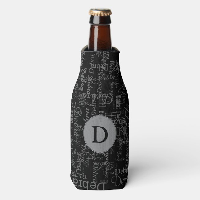 monogram black personalised name bottle cooler (Bottle Front)