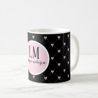 Monogram Black & Pink Bow Script Coffee Mug