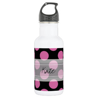 Monogram Black Pink Chic Polka Dot Pattern 532 Ml Water Bottle