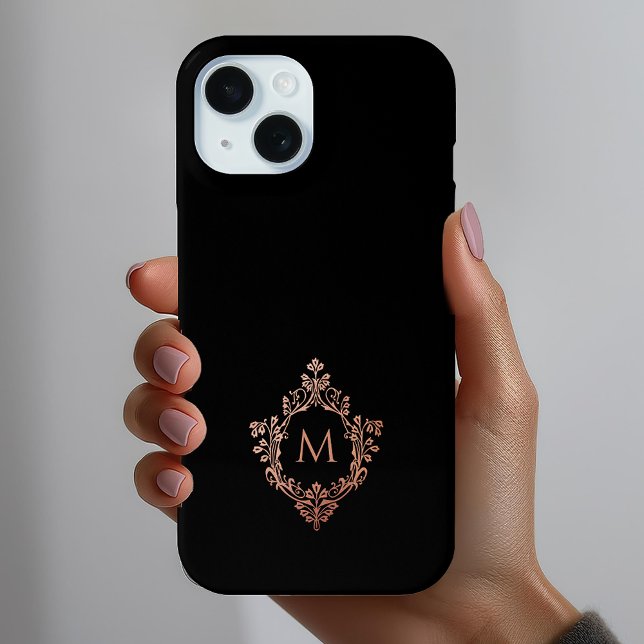 Monogram Black Pink Elegant Rose Gold Crest  Case-Mate iPhone Case (Creator Uploaded)
