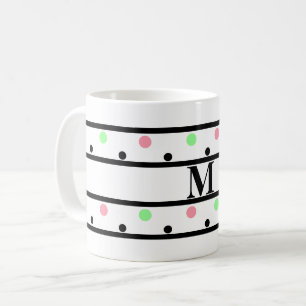 Monogram Black Pink Green Polka Dots Coffee Mug
