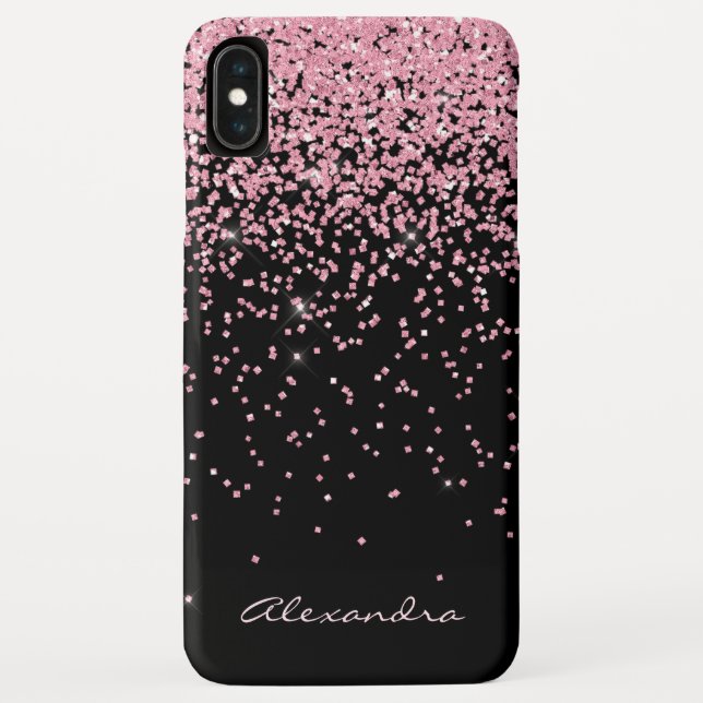 Monogram Black & Pink Sparkle and Glitter Case-Mate iPhone Case (Back)
