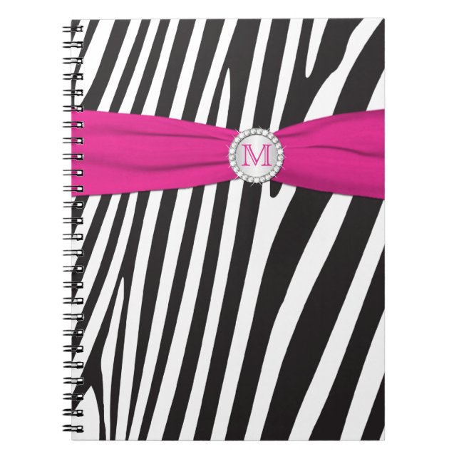 Monogram Black Pink White Zebra Striped Notebook (Front)