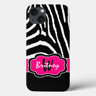 Monogram Black, Pink Zebra Stripe iPad Air Case