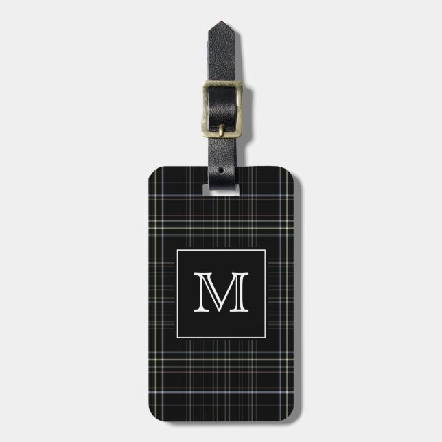 Monogram Black Plaid Luggage Tag (Front Vertical)