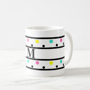 Monogram Black Polka Dots Coffee Mug