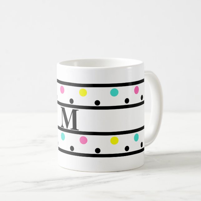 Monogram Black Polka Dots Coffee Mug (Front Right)