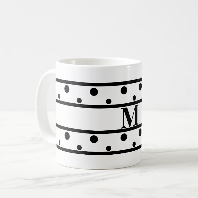 Monogram Black Polka Dots White Coffee Mug (Front Left)