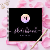 Monogram Black Purple Pink Ombre Simple Sketchbook