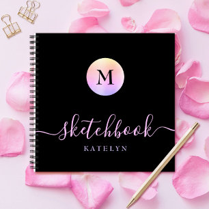 Monogram Black Purple Pink Ombre Simple Sketchbook Notebook