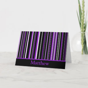 Monogram Black/Purple/White Striped Note Card