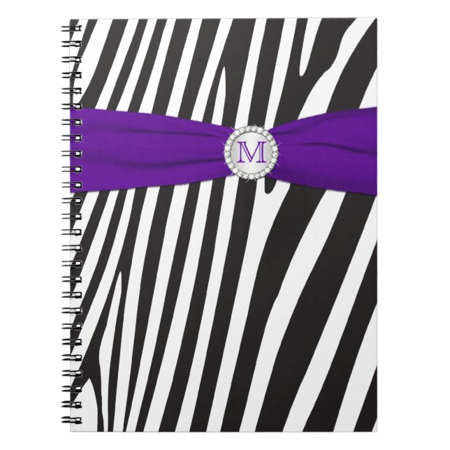 Monogram Black Purple White Zebra Striped Notebook (Front)