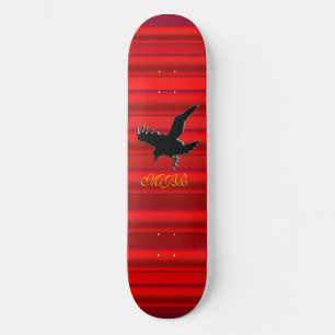 Monogram, Black Raven logo on red chrome-effect Skateboard