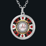 Monogram Black, Red and Gold Las Vegas Style Silve Silver Plated Necklace<br><div class="desc">Monogram Necklace. Monogram Black, Red and Gold Las Vegas Style design ready for you to personalise. ✔Note: Not all template areas need changed. 📌If you need further customisation, please click the "Click to Customise further" or "Customise or Edit Design" button and use our design tool to resize, rotate, change text...</div>