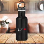 Monogram Black Red Heart Handwritten Script 532 Ml Water Bottle<br><div class="desc">A minimalist monogram design with large typography initials in a script font with a red heart on a simple black background. The perfectly custom gift or accessory!</div>