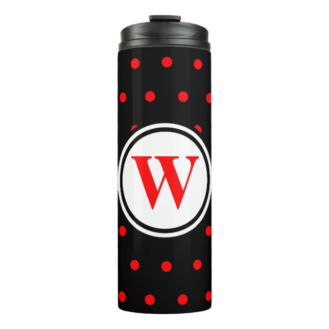 Monogram Black Red Polka Dots Thermal Tumbler (Front)