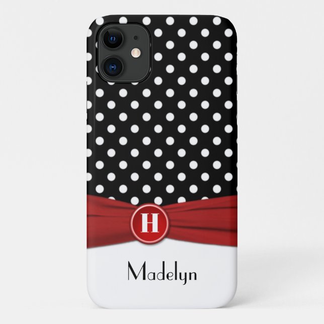 Monogram Black Red White Polka Dot iPhone 11 case (Back)