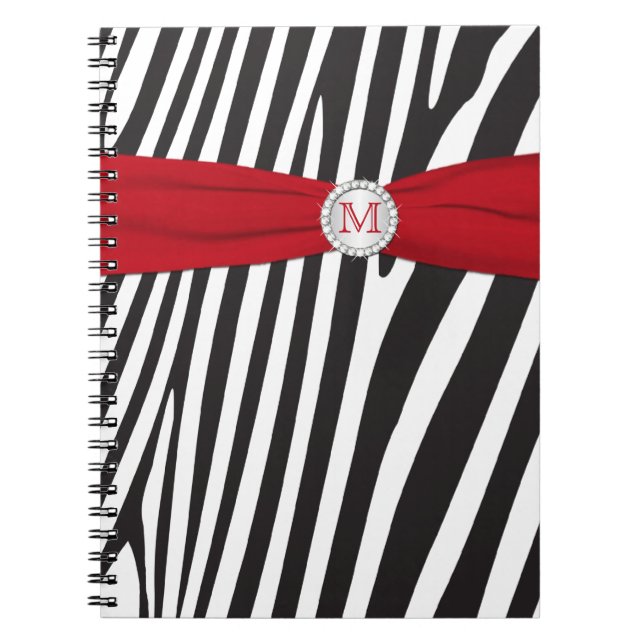 Monogram Black Red White Zebra Striped Notebook (Front)
