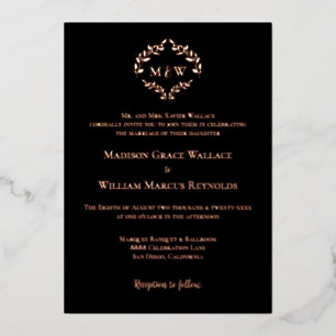 Monogram Black Rose Gold  Luxe Elegant Crest 