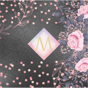 Monogram Black ROSEGOLD Pink Metallic Glitter Girl