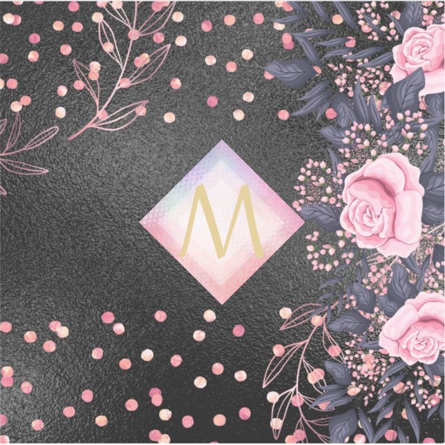 Monogram Black ROSEGOLD Pink Metallic Glitter Girl (Front)