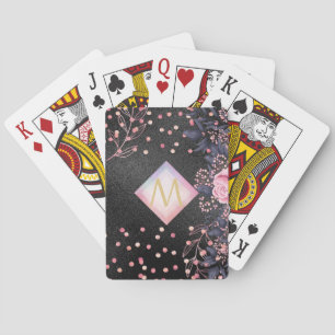 Monogram Black ROSEGOLD Pink Metallic Glitter Girl Playing Cards