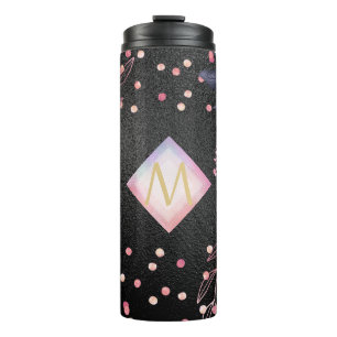 Monogram Black ROSEGOLD Pink Metallic Glitter Girl Thermal Tumbler