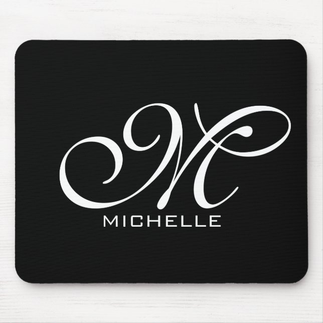Monogram Black Script Personalised Mouse Mat (Front)
