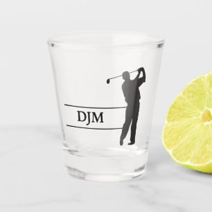 Monogram Black Silhouette Golfer Monogram Shot Glass