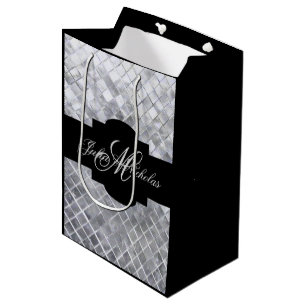 Monogram Black & Silver 25th Anniversary Gift Bag