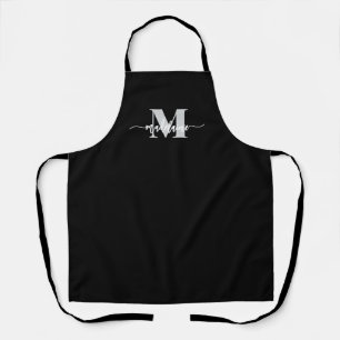 Monogram Black Silver Personal Apron